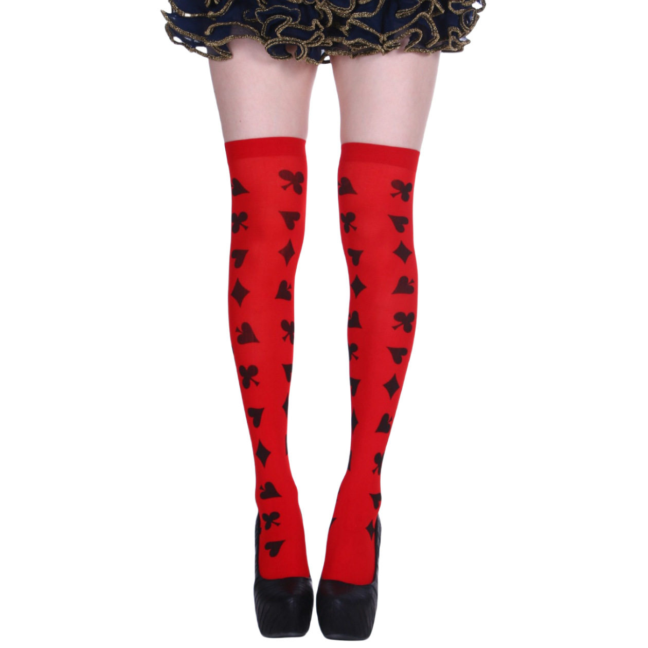 Halloween Playing Card Pattern Thigh High Stockings Over Knee Socks